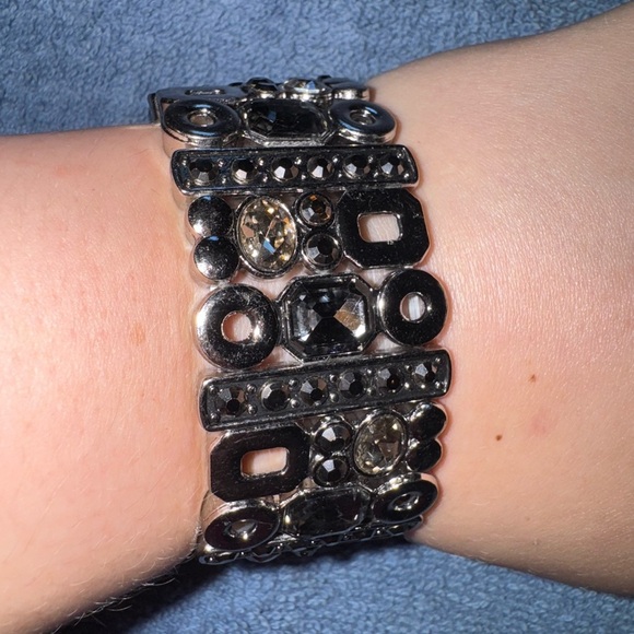 Silver & Black Beaded Statement Bracelet with Rhinestone Detail - Picture 2 of 3